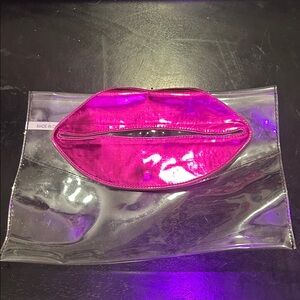 Metallic Pink Lip-Shaped Makeup Bag